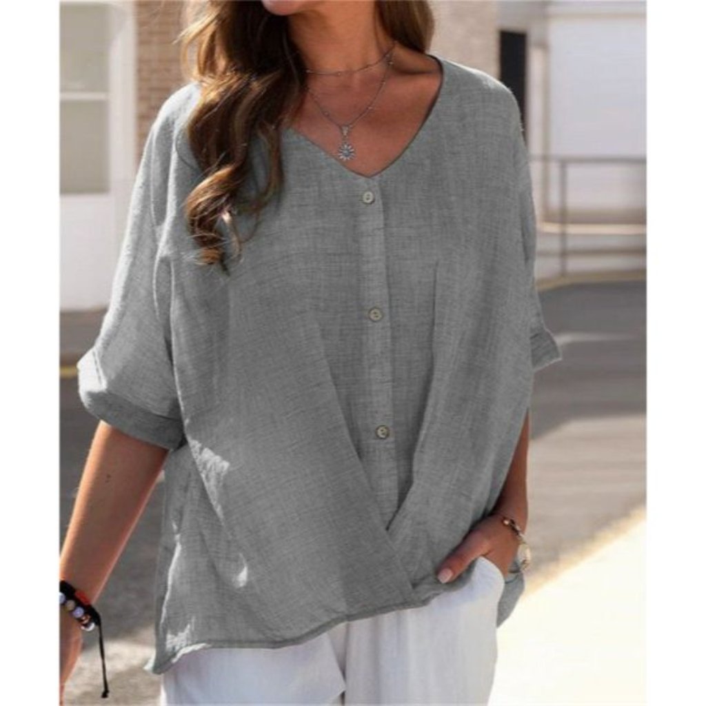 Gray Button Front Top